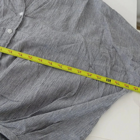 Ellison Stripe Button-Up Cropped Top Black/Blue Women Size S Short Sleeve FLAW - Picture 3 of 11